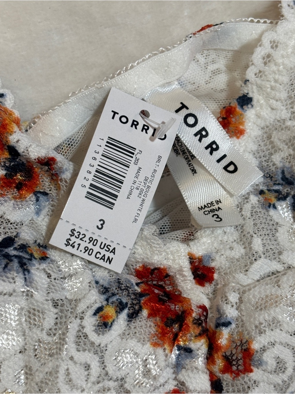 Torrid Floral Lace Bralette & Cheeky Panty Set Size 3 Plus Size NWT - Picture 4 of 5